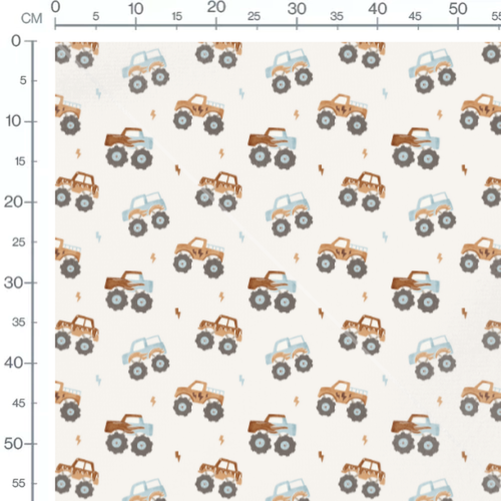 Tissu - Camions sur fond éclairs