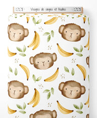 Tissu - Visages de singes et feuilles