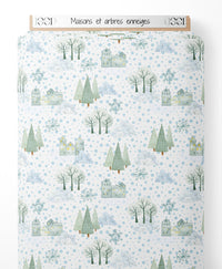 Tissu - Maisons et arbres enneigés