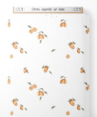 Tissu - Citrons aquarelle sur blanc