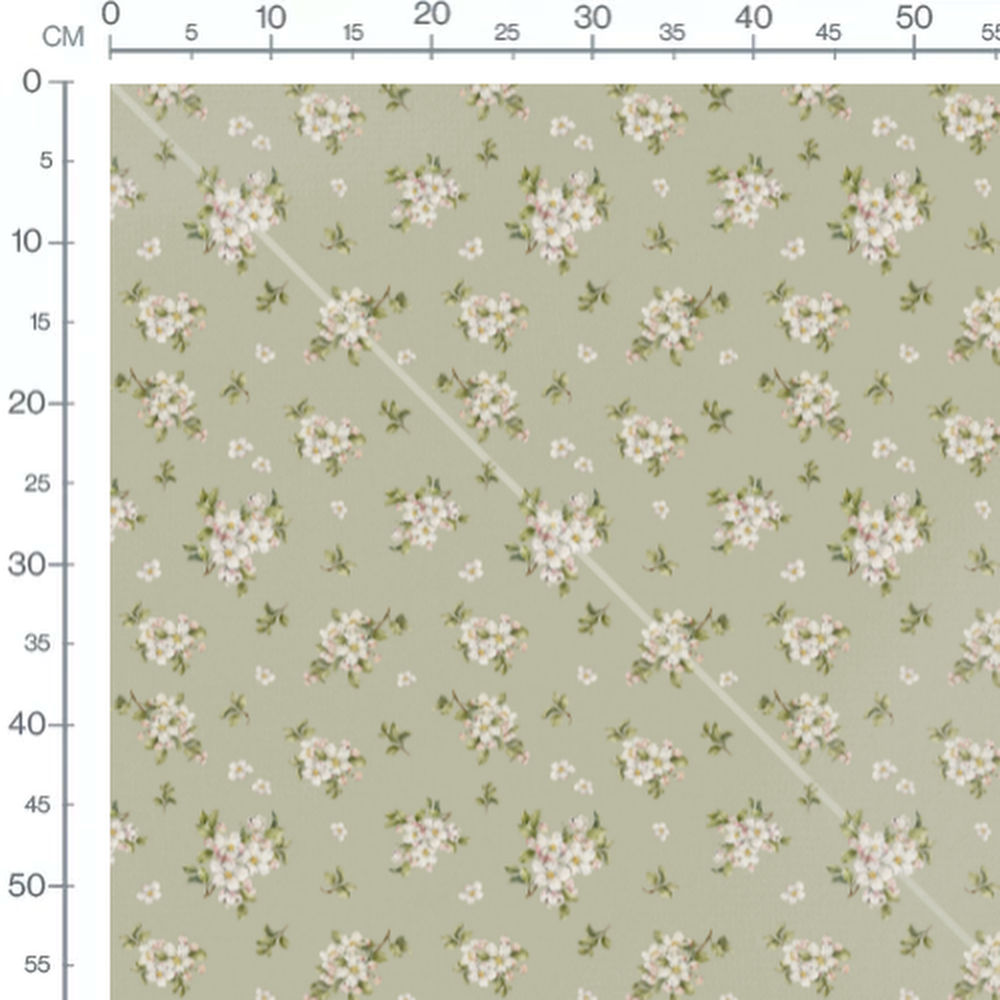 Tissu - Fleurs blanches et touches roses