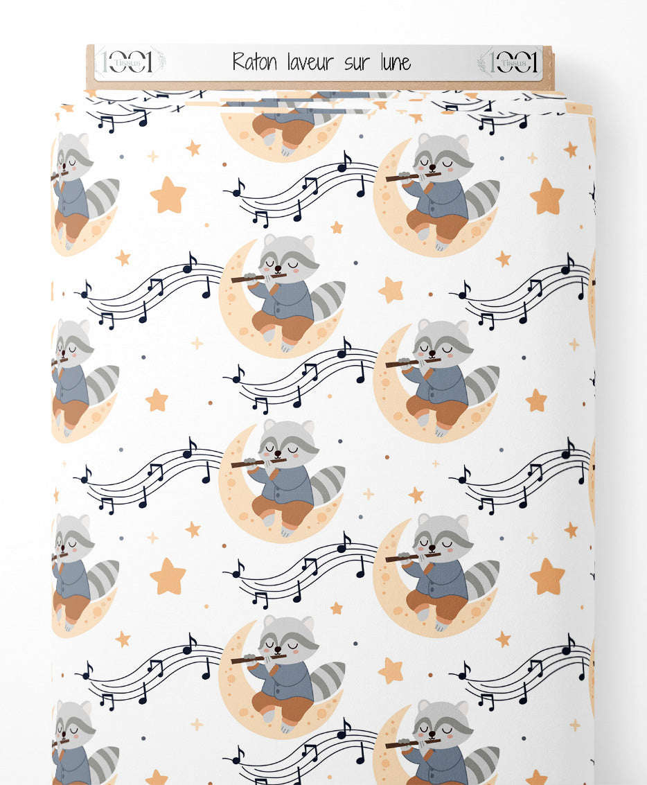 Tissu - Raton laveur sur lune