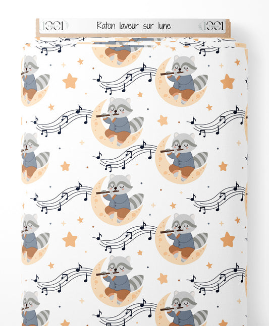 Tissu - Raton laveur sur lune