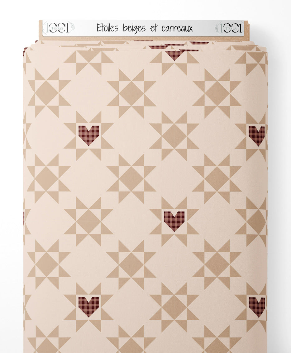 Tissu - Étoiles beiges et carreaux