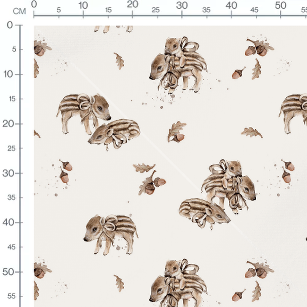 Tissu - Sangliers bruns sur fond crème