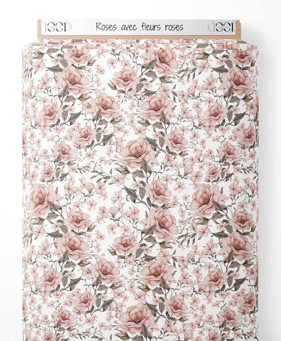 Tissu - Roses avec fleurs roses