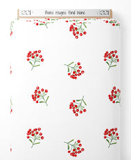 Tissu - Baies rouges sur fond blanc