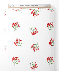 Tissu - Baies rouges sur fond blanc
