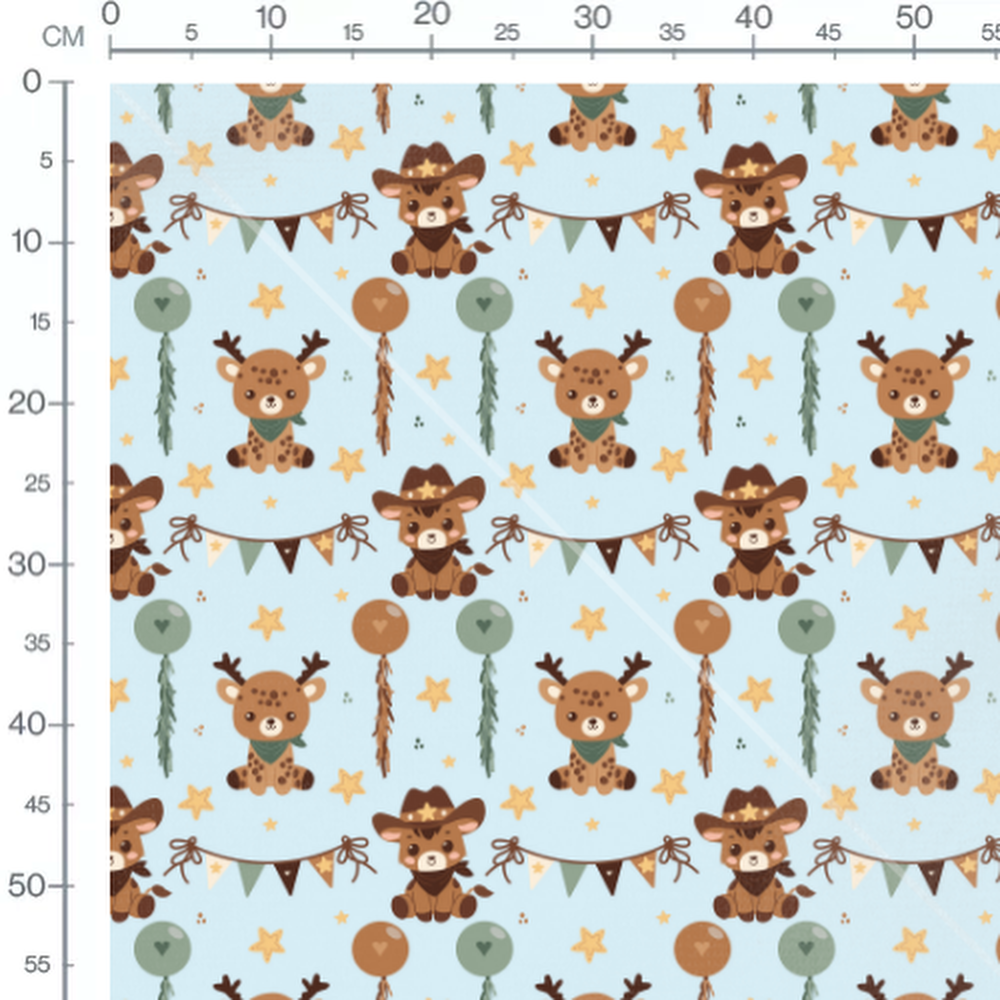 Tissu - Cowboys mignons sur fond bleu