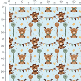 Tissu - Cowboys mignons sur fond bleu