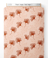 Tissu - Fleurs rouges sur fond beige 2