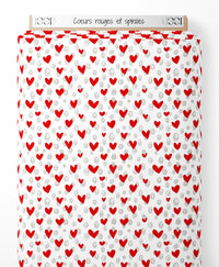 Tissu - Cœurs rouges et spirales