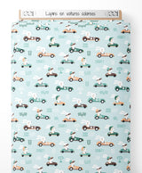 Tissu - Lapins en voitures colorées