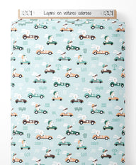 Tissu - Lapins en voitures colorées