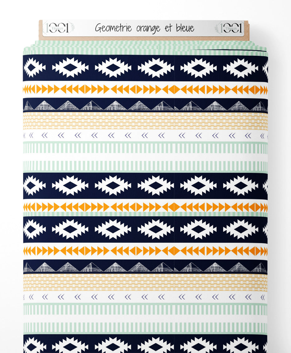 Tissu - Géométrie orange et bleue