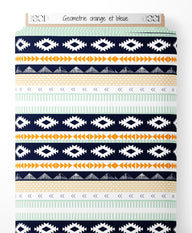 Tissu - Géométrie orange et bleue