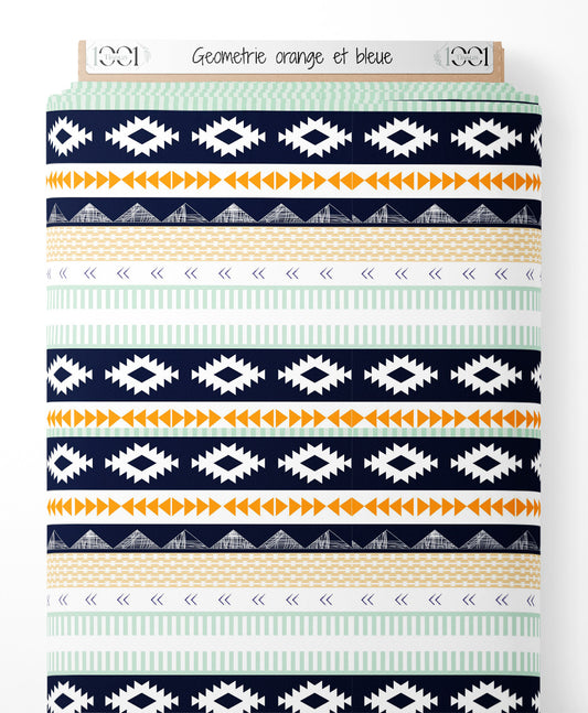 Tissu - Géométrie orange et bleue