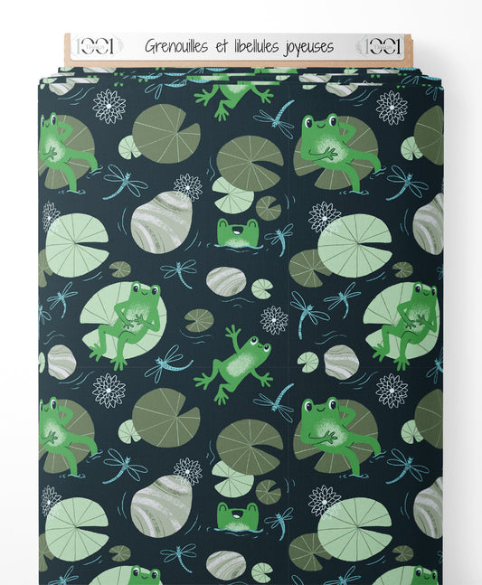 Tissu - Grenouilles et libellules joyeuses