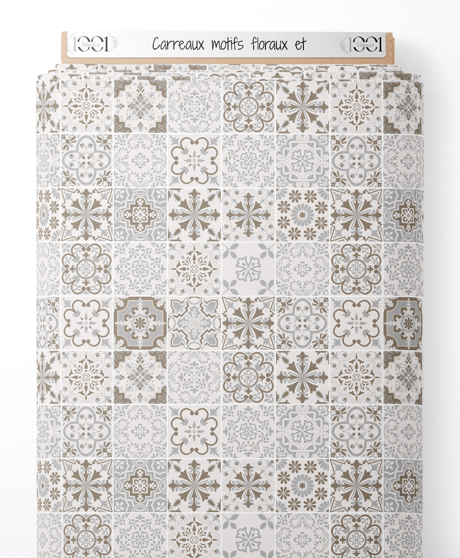 Tissu - Carreaux motifs floraux et
