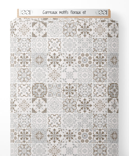 Tissu - Carreaux motifs floraux et