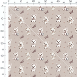 Tissu - Chiots blancs sur fond beige