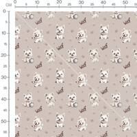 Tissu - Chiots blancs sur fond beige