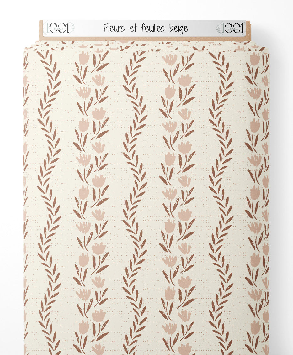 Tissu - Fleurs et feuilles beige