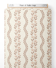 Tissu - Fleurs et feuilles beige