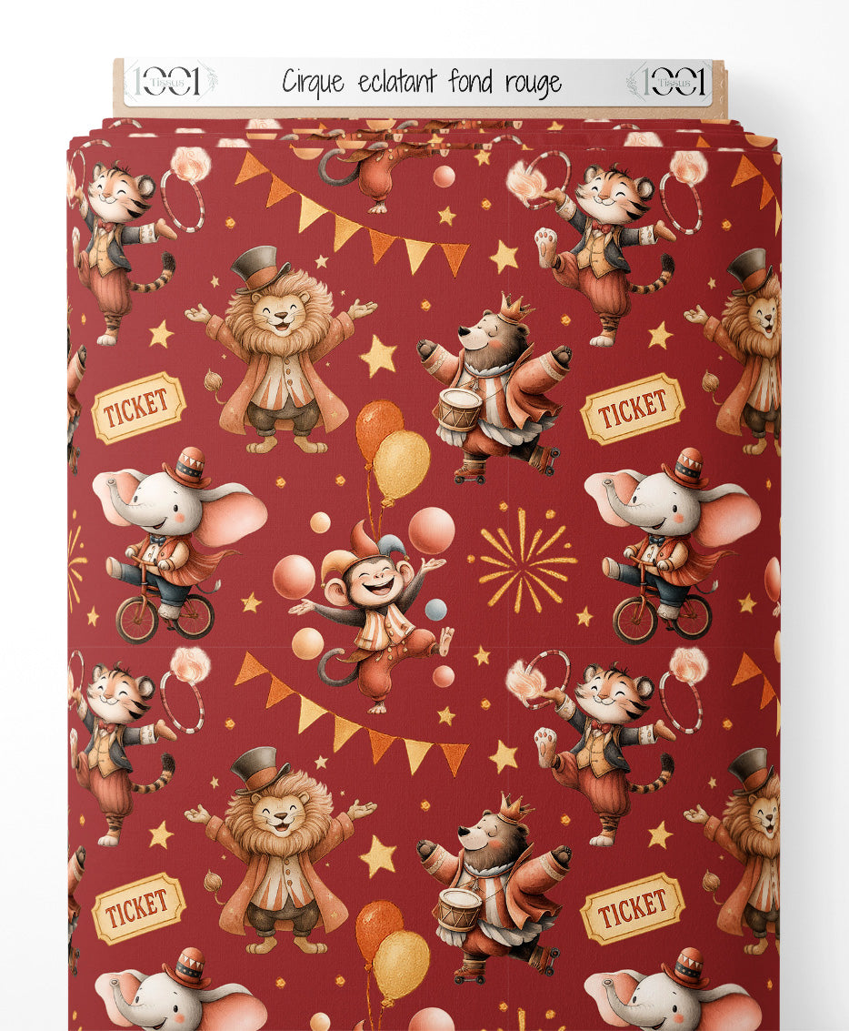 Tissu - Cirque éclatant sur fond rouge