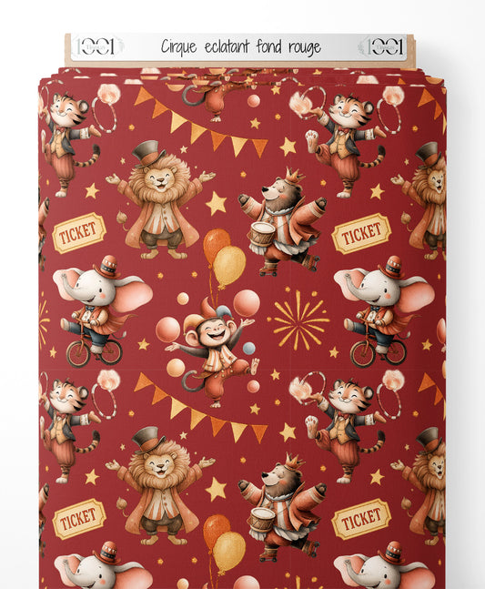 Tissu - Cirque éclatant sur fond rouge