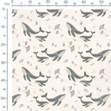 Tissu - Baleines et raies sur beige