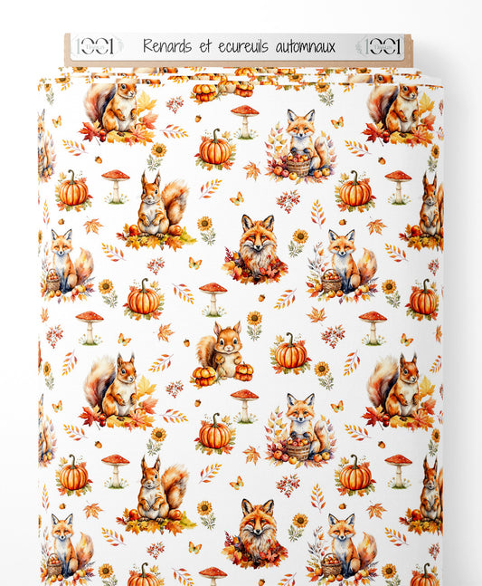 Tissu - Renards et écureuils automnaux