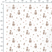 Tissu - Ours et petits sur fond blanc