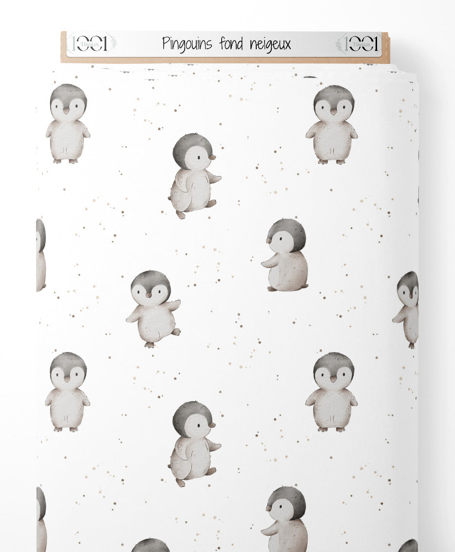 Tissu - Pingouins sur fond neigeux