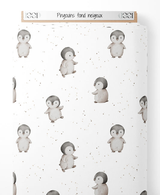 Tissu - Pingouins sur fond neigeux