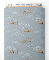 Tissu - Avions anciens sur nuages