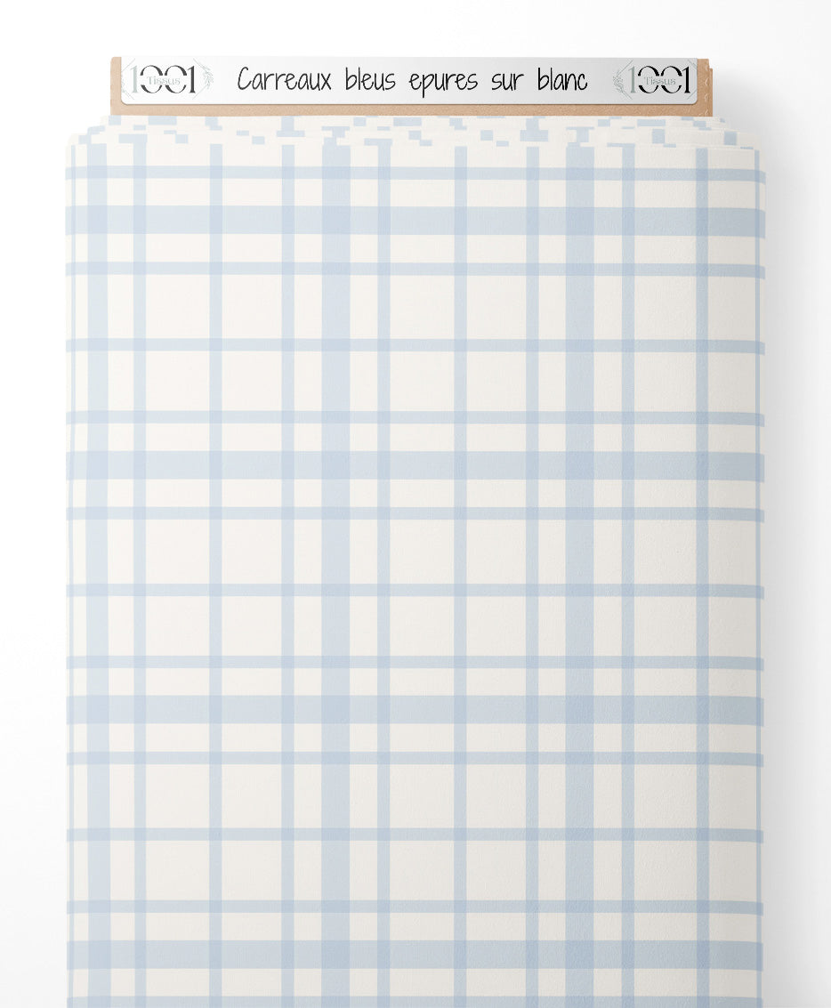 Tissu - Carreaux bleus épurés sur blanc