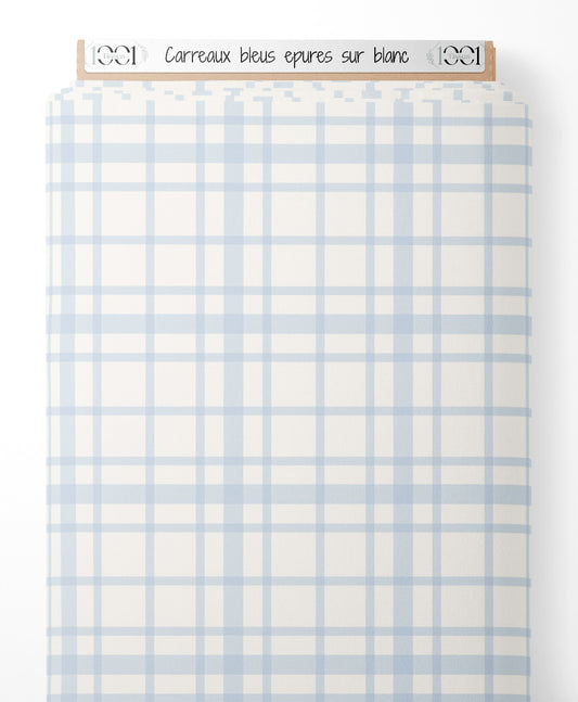 Tissu - Carreaux bleus épurés sur blanc