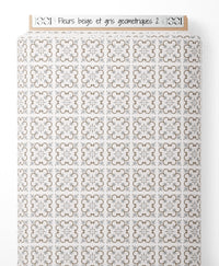 Tissu - Fleurs beige et gris géométriques 2