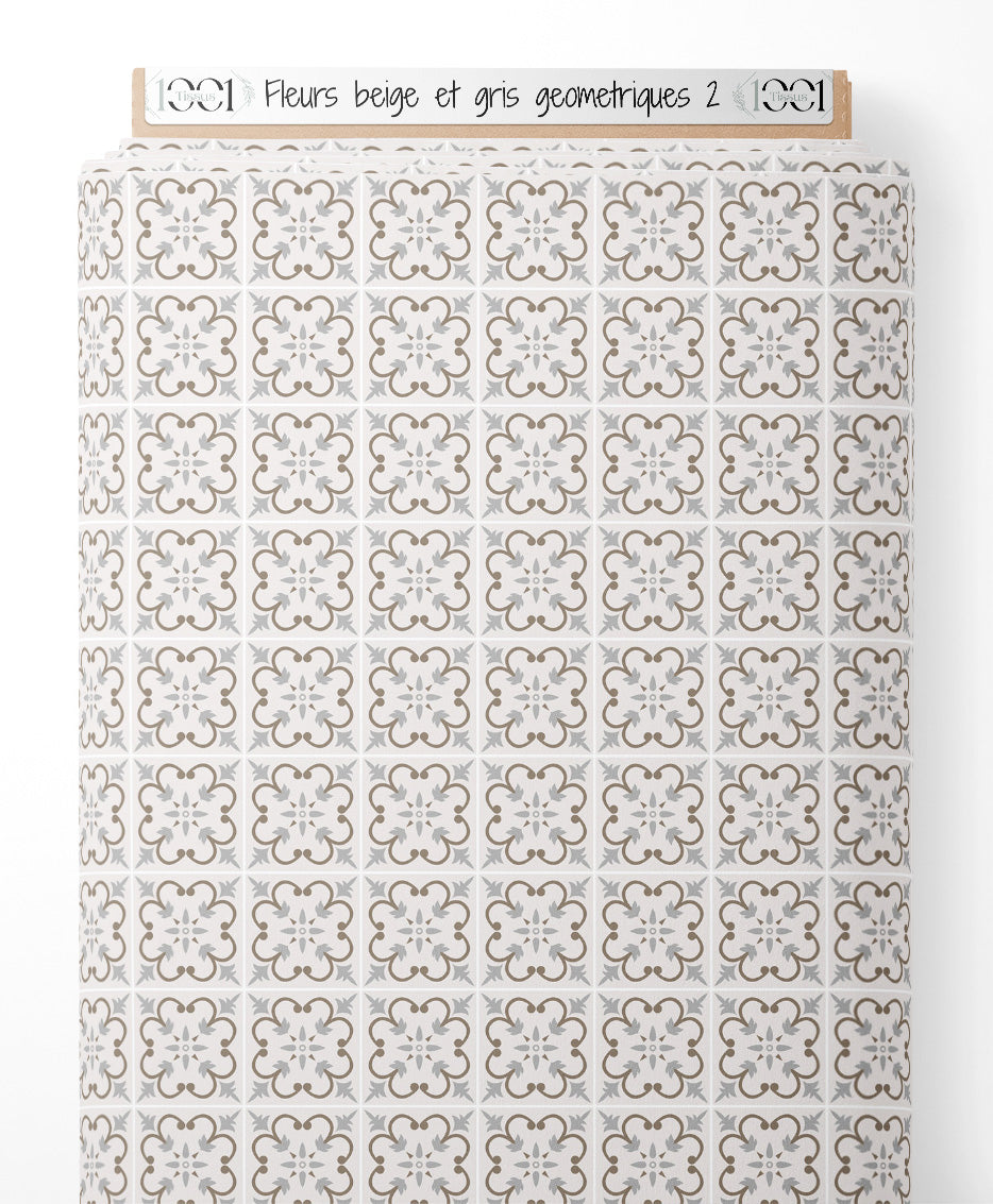 Tissu - Fleurs beige et gris géométriques 2