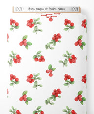 Tissu - Baies rouges et feuilles claires