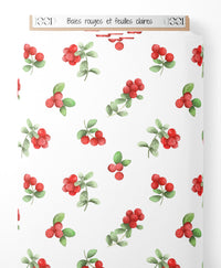 Tissu - Baies rouges et feuilles claires