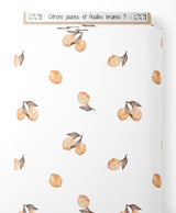 Tissu - Citrons jaunes et feuilles brunes 3