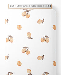 Tissu - Citrons jaunes et feuilles brunes 3