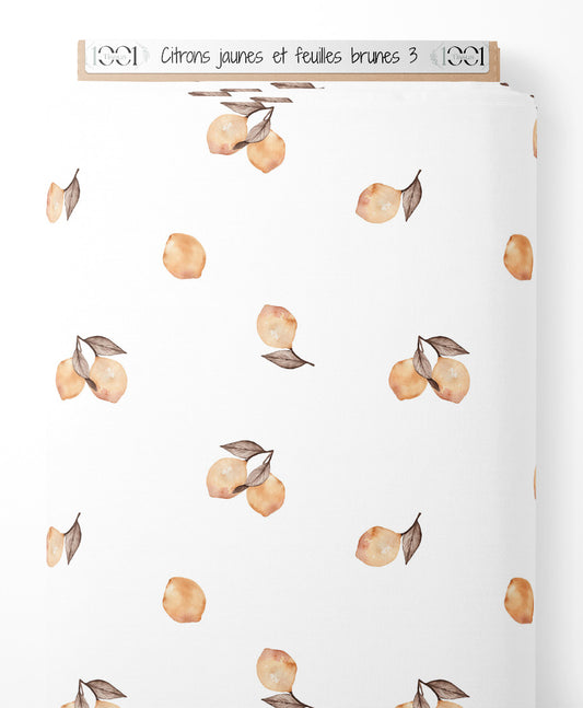Tissu - Citrons jaunes et feuilles brunes 3