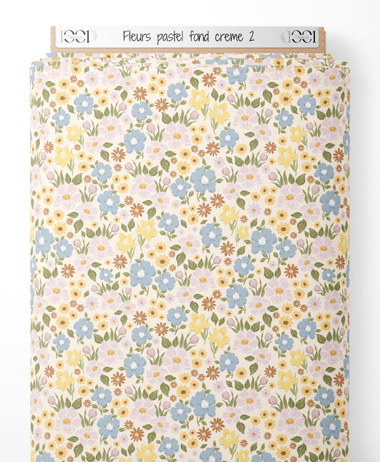 Tissu - Fleurs pastel sur fond crème 2