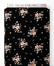 Tissu - Fleurs roses et feuilles vertes 4