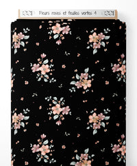 Tissu - Fleurs roses et feuilles vertes 4