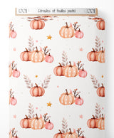 Tissu - Citrouilles et feuilles pastel