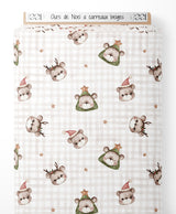Tissu - Ours de Noël à carreaux beiges